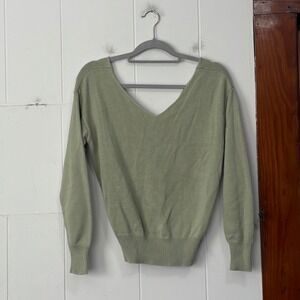 Cotton Emporium Twist‎ Back V Neck Sweater Light Green XS